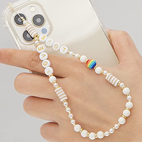 Handykette Perlen Handy Strap,Böhmische Perlen Telefon Lanyard Handschlaufe,Lächeln Stern Perlen Anti-Verlorene Handykette Telefon Anhänger Schlüsselband Kette Mobile Phone Handy-Schmuck für Frauen von Surakey