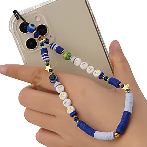 Handykette Perlen Handy Strap,Böhmische Perlen Telefon Lanyard Handschlaufe,Lächeln Stern Perlen Anti-Verlorene Handykette Telefon Anhänger Schlüsselband Kette Mobile Phone Handy-Schmuck für Frauen von Surakey