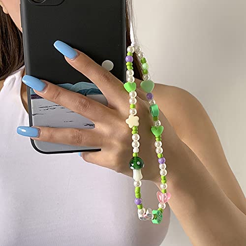 Handykette Perlen Handyanhänger,Böhmische Perlen Handschlaufe für Telefon,Lächeln Frucht Perlen Anti-Verlorene Handykette Telefon Charm Strap Anhänger Schlüsselband Kette Mobile Phone Handy-Schmuck von Surakey