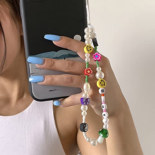 Handykette Perlen Handyanhänger,Böhmische Perlen Handschlaufe für Telefon,Lächeln Frucht Perlen Anti-Verlorene Handykette Telefon Charm Strap Anhänger Schlüsselband Kette Mobile Phone Handy-Schmuck von Surakey