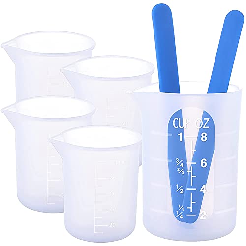 Silikon-Messbecher Set, 100 ml und 600ml Mischbecher, Rührstäbe Silikon Becher, Pipetten, Fingerlinge für Epoxidharz, Formen, Wachsen, leicht zu reinigen,Pouring Becher für Malerei von Surakey