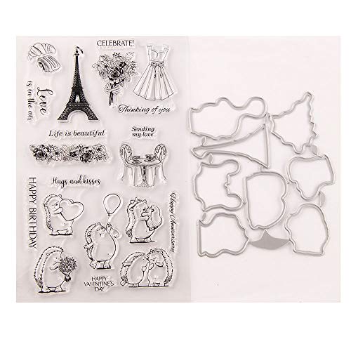 Tier Stempel und Stanzschablonen Set,Klar Silikonstempel und Stanzen Set,Metall Prägeschablonen Stanzmaschine Weihnachts Stanzformen Schablonen und Clear Stempel für DIY Scrapbooking, Kunsthandwerk von Surakey