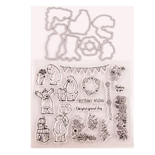 Tier Stempel und Stanzschablonen Set,Klar Silikonstempel und Stanzen Set,Metall Prägeschablonen Stanzmaschine Weihnachts Stanzformen Schablonen und Clear Stempel für DIY Scrapbooking, Kunsthandwerk von Surakey