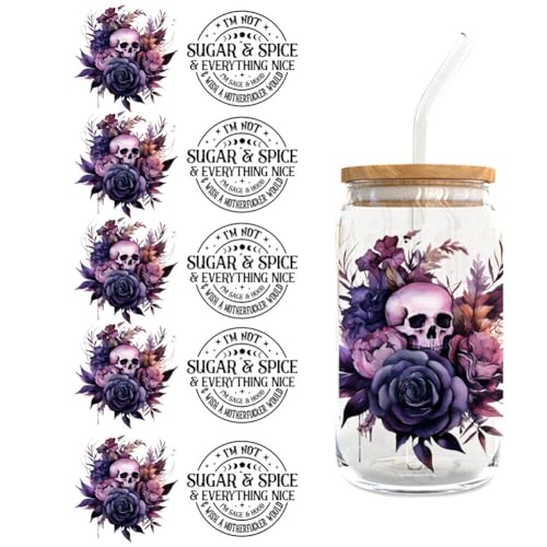 UV DTF Tasse Wrap Transfer Sticker,5 Blätter Rub on Transferaufkleber Aesthetic für Glas Kaffee Becher Wasserdicht Blumen Transfer Sticker Transferfolie für 16oz Glasbecher Glas Tassen Dekor von Surakey