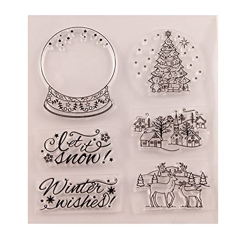 Weihnachten Klare Stempel Silikon,Frohe Weihnachten Stempel für DIY Karte Scrapbooking Weihnachten Basteln,Schneeflocke Schneeflocke Weihnachtsmann Hirsch Transparente Stempel,Klar Silikonstempel von Surakey