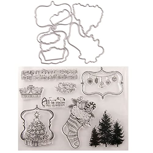 Weihnachten Stanzschablonen und Stempel Set, Silikonstempel Weihnachten,3D Metall Stanzformen Kartenherstellung DIY Scrapbooking Fotoalbum Bastelformen Scrapbooking und Clear Stamp von Surakey