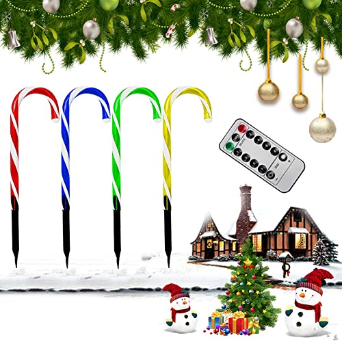 Zuckerstangen Festive LED Lichterkette - 4 Stück Weihnachten Beleuchtete Zuckerstangen Lichter Weihnachtsweg Marker, für Garten Dekoration, Gartenstecker Balkon Weihnachtsbeleuchtung Deko Außen von Surakey