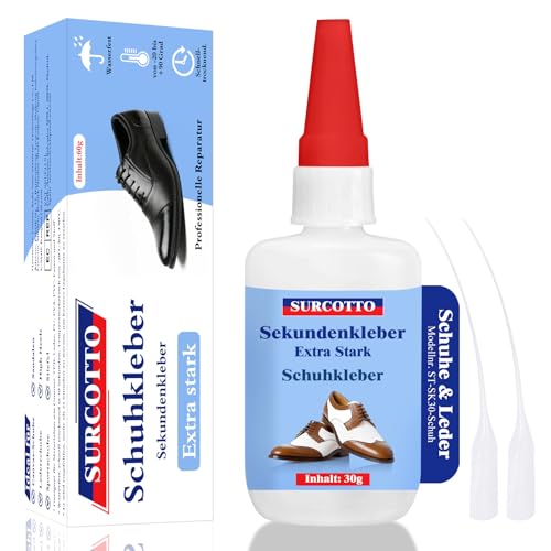 Schuhkleber Extra Stark Wasserfest 30g, Surcotto Transparent Schuhsohlen Kleber für Sohlen, Sneakers, Stiefel, Sandalen, High Heels, Lederschuhe, Gummistiefel und mehr von Surcotto