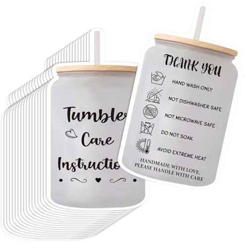 Sureio 200 Stück Tumbler Cup Karten, Tasse Pflegeanleitung Karten, Tumbler Pflegekarten, Tasse der Pflege Becher Einsatz für Geschäft, Kundenanweisungen Karten, Online Shop Paketeinlage (Delicate von Sureio