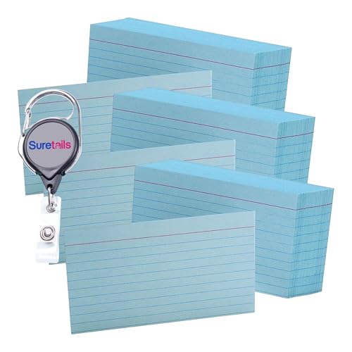 Set mit einziehbaren Ausweishaltern – 4 cm – und linierte farbige Karteikarten, 7,6 x 12,7 cm, Blau, 100 Stück pro Packung (7321 Blu), 3 Stück von Suretails