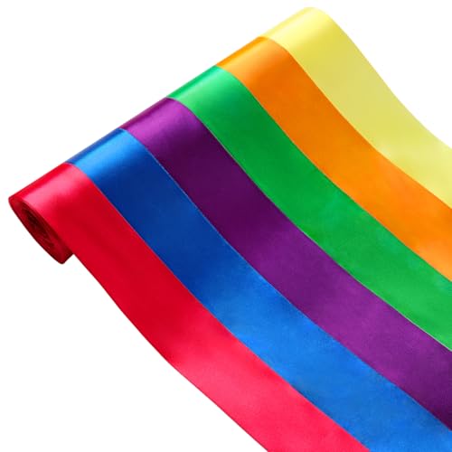 Surflyee Regenbogen Satinband 50MM, 6 Farben 50MM x 10M Seidenbänder Bunt, Bänder 5CM Breit, Bänder für Geschenkverpackungen, Bastelarbeiten, Haarschleifen, Party-Hintergrunddekoration von Surflyee