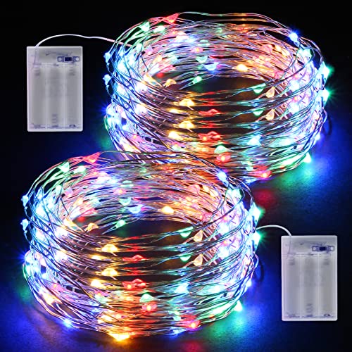 LED Lichterkette Batterie, 2 x 12M Draht Micro mit 120 Wasserdicht Silberdraht Lichterketten für Zimmer, Kinderzimmer, Weihnachten, Party, Hochzeit, DIY, Innen, Außen (Bunt) von Suright