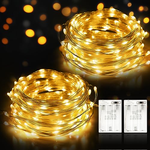 LED Lichterkette Batterie, 2 x 12M Lichterkette Draht mit 120 LEDs Wasserdicht Silberdraht für Zimmer, Weihnachten, Party, Hochzeit, Balkon, Innen Außen - Warmweiß von Suright