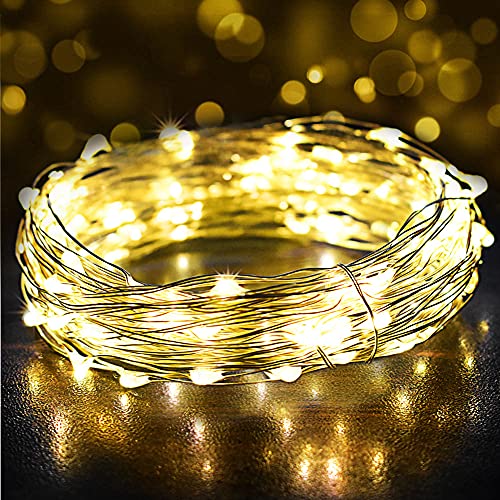 Suright 12M Led Lichterkette, 120 LED USB Lichterkette Draht Wasserdicht mit Schalter, Draht Micro Lichterkette für Zimmer, Außen, Innen, Kinderzimmer, Weihnachten, Party, Hochzeit, DIY. Warmweiß von Suright