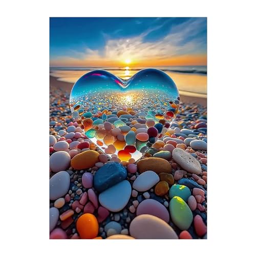 Surple 5D Diamond Painting Kit für Erwachsene Kinder, Kristall Herz Diamant Painting Stein Bilder Strand Sonnenuntergang Art, Full DIY Diamant Kunst Malerei Stickerei Set für Home Dekor, 30x40cm von Surplex