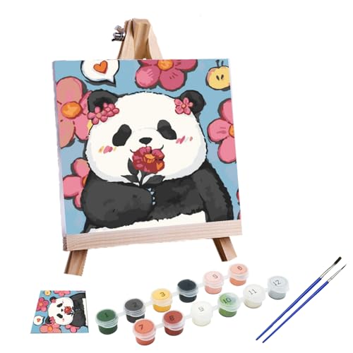 Surplex Malen Nach Zahlen für Kinder, Erwachsene & Anfänger, mit Rahmen & Ständer, Panda DIY Paint By Numbers Bastelset Acrylfarben Set, DIY Malen Nach Zahlen Tiere für Mädchen & Jungen, 20x20cm von Surplex