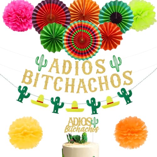 Adios Bitchachos Dekorationen Banner Cake Topper Paper Fan Pom Poms für Fiesta, Going Away, Farewell, Career Change, Ruhestand, College Graduation Party Supplies von Sursurprise