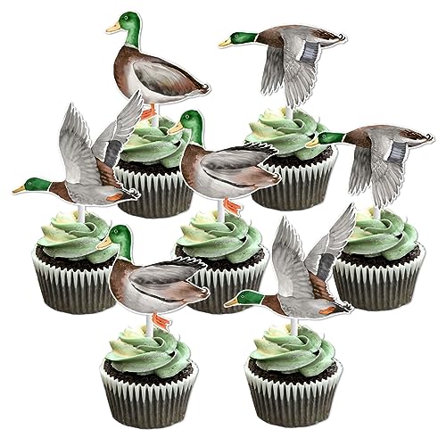 Sursurprise Entenjagd-Party-Dekorationen, 24 Enten-Cupcake-Topper, Stockente Geburtstagsparty-Zubehör von Sursurprise