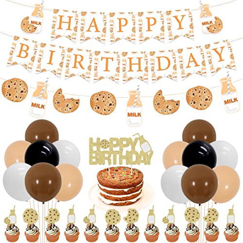 Milch und Cookies Geburtstagsfeier Dekorationen Cookie Milch Geburtstag Banner Girlande Kuchen Topper Ballons für Kinder Cookie Milch Party Supplies Baby Dusche Dekor von Sursurprise