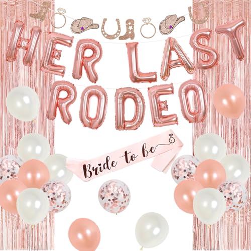 Rose Gold Bachelorette Party Dekorationen Ihr letztes Rodeo Ballons Banner Western Cowgirl Girlande Brautdusche Party Supplies von Sursurprise