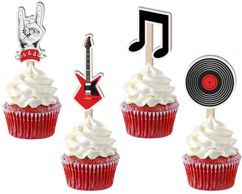 Sursurprise 16Pcs hölzerne Rock and Roll Cupcake Toppers, Holz Rock Musik Gitarre Note Kuchen Picks für Geburtstag Dekorationen Party Supplies von Sursurprise