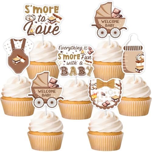 Sursurprise 24Pcs S'mores Baby Dusche Cupcake Toppers, S'mores zu lieben Kuchen Picks, alles ist S'mehr Spaß mit einem Baby Cupcake Dekorationen, Camping Lagerfeuer Camper Party Supplies von Sursurprise