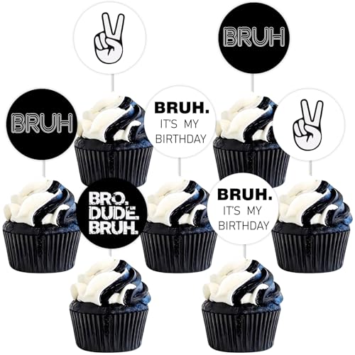 Sursurprise 36 BRUH IT'S MY BIRTHDAY Cupcake Toppers, Teen und Preteen Boys Bruh Geburtstag Cupcake Picks Bro Dude Bruh Dekor, lustige Teenager Bday Party Dekorationen Supplies von Sursurprise