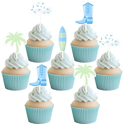 Sursurprise 36Pcs Coastal Cowgirl Thema Cupcake Toppers, Western Cowgirl Küste Geburtstag Baby Dusche Cupcake Picks Last Rodeo Bachelorette Dekor, Disco Cowgirl Strand Bach Nautical Party Supplies von Sursurprise