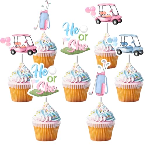 Sursurprise 36Pcs Golf Thema Geschlecht Reveal Cupcake Toppers, blau rosa er oder sie Golf Geschlecht Reveal Dekorationen Cupcake Picks für Baby Dusche Schwangerschaft Ankündigung Sport Party Dekor von Sursurprise