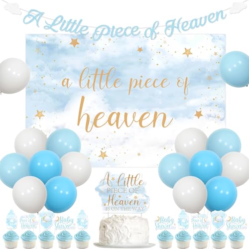 Sursurprise A little Piece of Heaven Babyparty-Dekorationen Blau, A Little Piece of Heaven Babyparty Banner Hintergrund, Cake Topper Ballon, Himmlische Geschlecht Enthüllung Dekorationen von Sursurprise