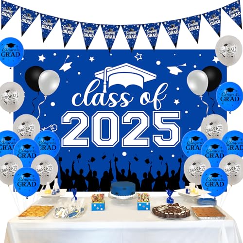 Sursurprise Dekorationen der Klasse 2025, Marineblau, Klasse 2025, Hintergrund mit Glückwunschabschluss, Latexballons, Schulabgänger-Requisiten, Glückwunsch, Abschlussfeier, Partyzubehör von Sursurprise