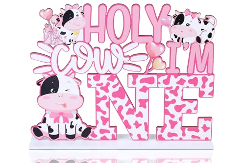 Sursurprise Holzschild mit Aufschrift "Holy Cow I'm One", Tischdekorationen für Mädchen von Sursurprise