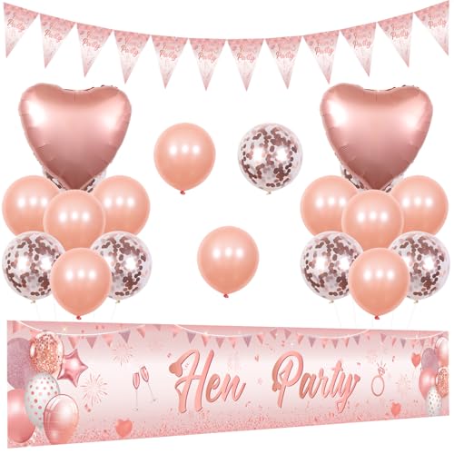 Sursurprise Junggesellinnenabschied Dekoration Rose Gold Hen Party Yard Banner Dreieck Wimpelkette Herz Luftballons Hochzeit Braut Dusche Bachelorette Party Supplies von Sursurprise