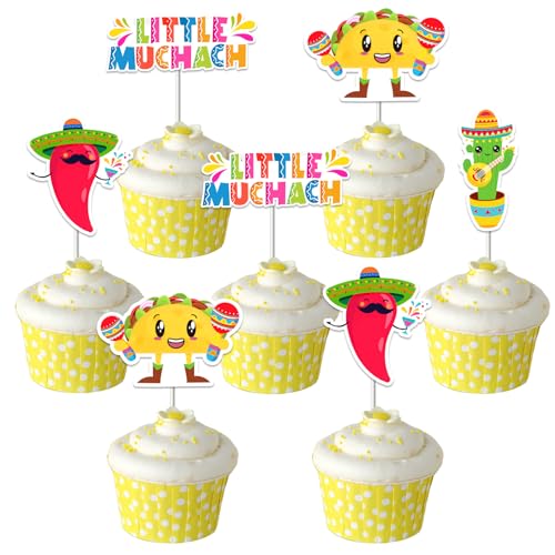 Sursurprise Little Muchacho Baby Dusche Dekorationen, 24PCS Little Muchacho Cupcake Toppers Kuchen Picks für mexikanische Fiesta Baby Dusche Dekorationen Cinco De Mayo Party Supplies von Sursurprise