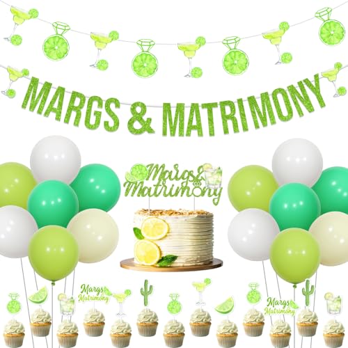 Sursurprise Margarita Bachelorette Party Dekorationen, Margs & Matrimony Banner Cake Topper Ballons Cupcake Toppers für Margarita Bridal Shower Mexican Fiesta Engagement Wedding Supplies Decor von Sursurprise