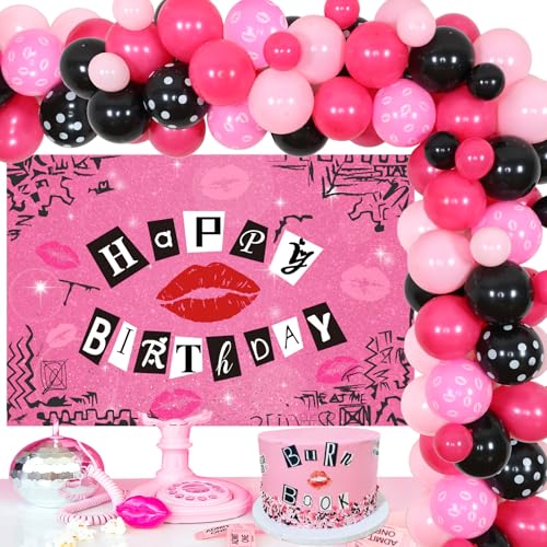 Sursurprise Mean Girls Thema Geburtstag Party Deko, Ballon Girlande Kit mit Mean Girls Kulisse, Lip Folienballon für Mädchen und Frauen Y2K Burn Book Early 2000s Geburtstag Dekoration von Sursurprise