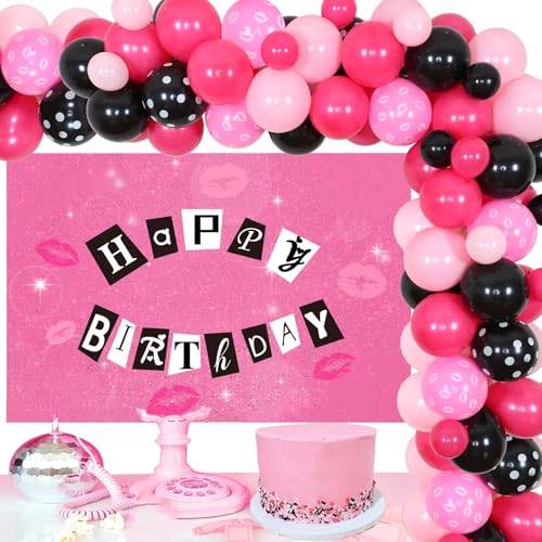 Sursurprise Mean Girls Thema Geburtstag Party Deko, Ballon Girlande Kit mit Mean Girls Kulisse, Lip Folienballon für Mädchen und Frauen Y2K Burn Book Early 2000s Geburtstag Dekoration von Sursurprise