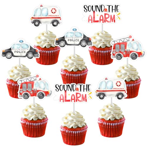 Sursurprise Notfall Fahrzeug Party Dekorationen, 36PCS Rettung Fahrzeuge Cupcake Toppers, First Responders Krankenwagen Feuerwehrauto Polizei Geburtstag Party Supplies von Sursurprise