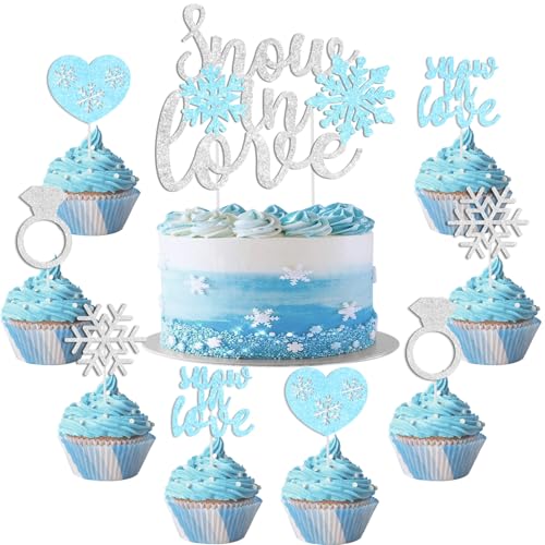 Sursurprise Schnee in der Liebe Braut Dusche Dekorationen, 25Pcs Schnee in der Liebe Kuchen Topper Schneeflocke Cupcake Toppers für Winter Braut Dusche Bachelorette Verlobung Hochzeit Party Supplies von Sursurprise