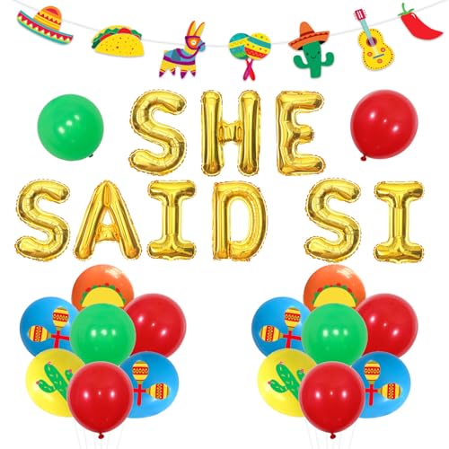 Sursurprise She Said Si Luftballons Banner Fiesta Junggesellinnenabschied Dekorationen Gold Fiesta Banner Ballons für mexikanische Verlobung Hochzeit Brautparty Antrag Party Supplies von Sursurprise