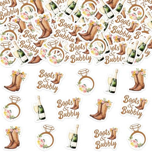 Sursurprise Stiefel und Bubbly Bridal Shower Dekorationen, 200Pcs Stiefel und Bubbly Konfetti für Tisch, Champagner Cowgirl Western Land Hochzeit Bachelorette Engagement Party Supplies von Sursurprise