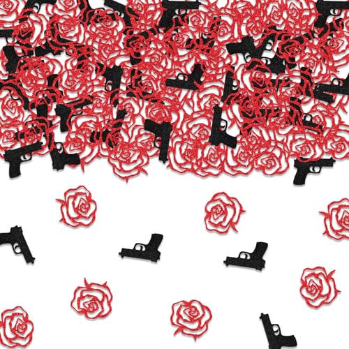 Sursurprise Waffen oder Rosen zum Enthüllen, 200 Stück, Waffen oder Rosen, Konfetti, Glitzer, Tischstreuung für Jungen oder Mädchen, Babyparty, Partyzubehör von Sursurprise