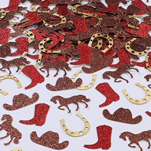 Sursurprise Western Konfetti, 200 Pack Glitter Cowboyhut Stiefel Pferd Hufeisen Tabelle Streuung für Jungen Geburtstag Party Supplies Baby Dusche Dekorationen von Sursurprise