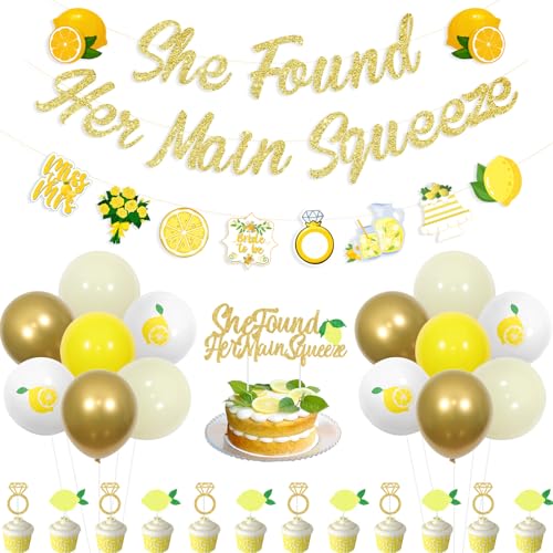 Sursurprise Zitrone Brautdusche Dekorationen, She Found Her Main Squeeze Brautdusche Banner Kuchen Topper Cupcake Toppers Ballons für Zitrone Sommer Obst Party Supplies von Sursurprise