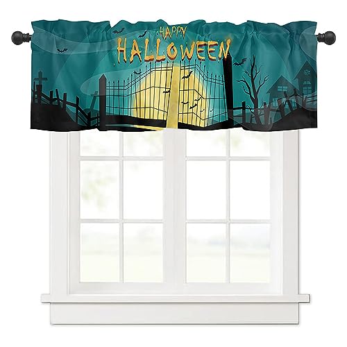 Surwin Bistrogardine Coffee Break Scheibengardine Küchengardine mit Halloween-Druck, Kurzgardine Wohnzimmer Landhaus Càfe Gardinen Moderne Kurz Vorhang (137x45cm,gelber Mond) von Surwin