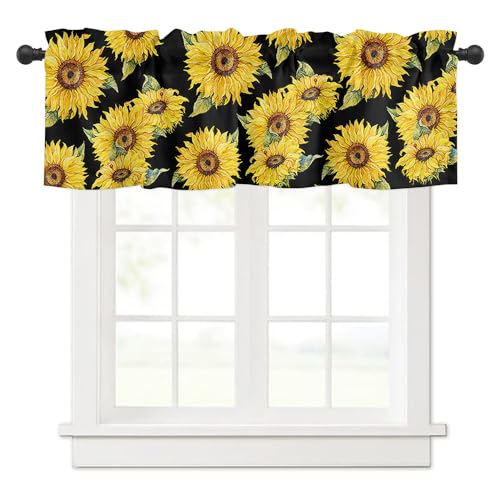 Surwin Bistrogardine Coffee Break Scheibengardine Küchengardine mit Sonnenblumen-Serie, Kurzgardine Wohnzimmer Landhaus Càfe Gardinen Moderne Kurz Vorhang (137x45cm,Gelb) von Surwin