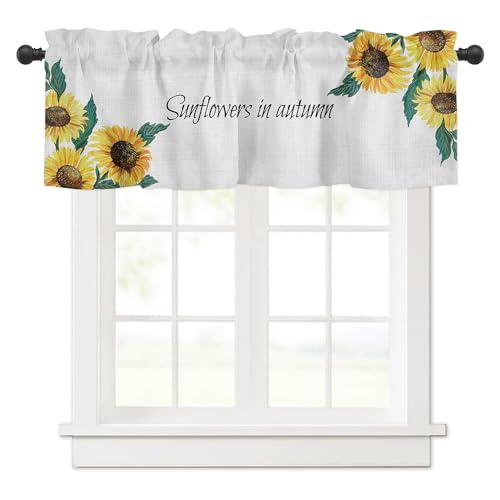 Surwin Bistrogardine Coffee Break Scheibengardine Küchengardine mit Sonnenblumen-Serie, Kurzgardine Wohnzimmer Landhaus Càfe Gardinen Moderne Kurz Vorhang (137x45cm,Herbst) von Surwin