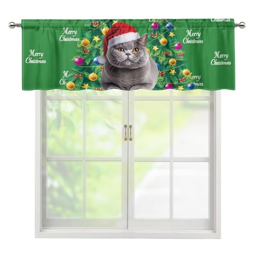 Surwin Bistrogardine Coffee Break Scheibengardine Küchengardine mit Weihnachten Englischer Druck, Kurzgardine Wohnzimmer Landhaus Càfe Gardinen Moderne Kurz Vorhang (Katze,45x137cm) von Surwin