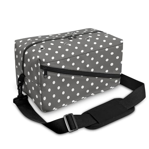 Surwin Garn Aufbewahrung Tasche, Polka Dots Muster Handarbeitstasche Häkeln Wolltasche Aufbewahrung mit Schultergurt Stricken Aufbewahrungstasche mit Reißverschluss (Grau) von Surwin