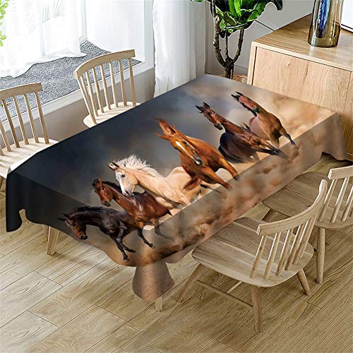 Surwin Tischdecke 3D Druck Rechteckig Tischdecken Wasserdicht Lotuseffekt Abwischbar Abwaschbar Tischtuch für Küche Outdoor Garten Weihnachten Dekoration (Braunes Pferd,140x260cm) von Surwin